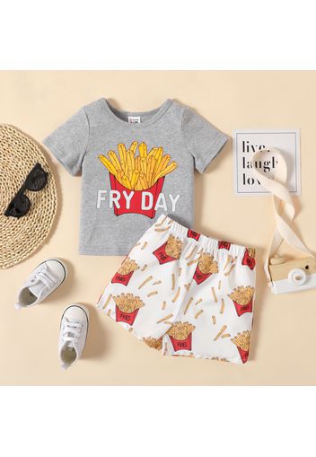 2pcs Baby Boy 100% Cotton Short-sleeve French Fries Print T-shirt and Shorts Set