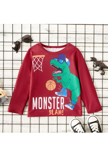 Toddler Boy Letter Basketball Dinosaur Print Long-sleeve Tee