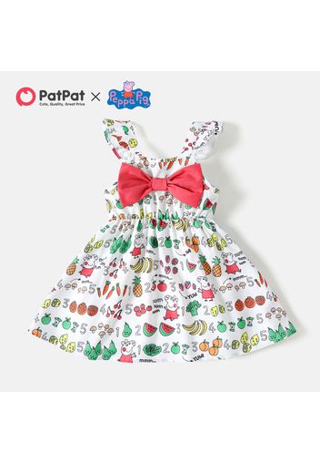 Peppa Pig Toddler Girl Fruit Allover Print Bowknot Design Ruffled Tank Dress