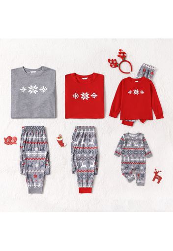 Christmas Snowflake and Reindeer Print Family Matching Long-sleeve Pajamas Sets (Flame Resistant)