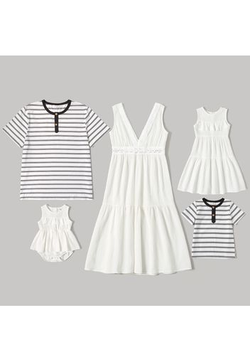 Mosaic 100% Cotton Family Matching White and Stripe Sets