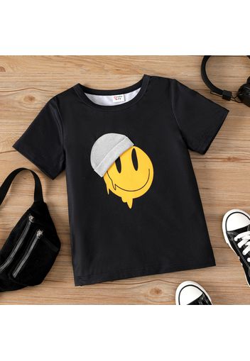 Kid Boy Casual Face Emojis Print Short-sleeve Tee