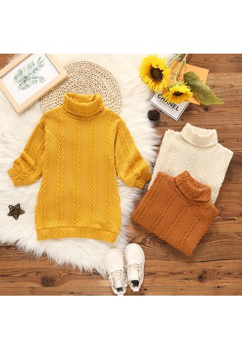 Toddler Girl Turtleneck Cable Knit Long-sleeve Sweater Dress