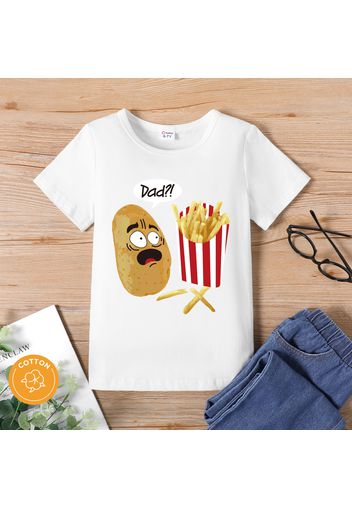 Kid Boy 95% Cotton Letter Food Print Dark Black Short-sleeve Tee