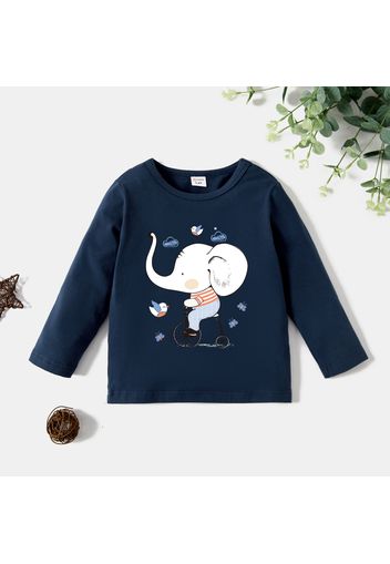 Toddler Graphic Elephant and Bike and Cloud Print Long-sleeve Tee