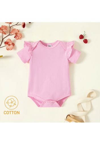 Baby Girl 95% Cotton Ruffle Short-sleeve Solid Romper