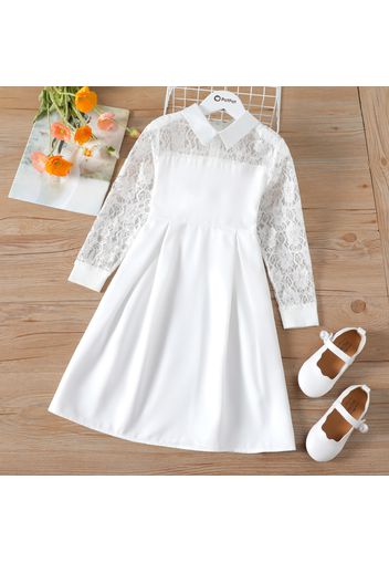 Kid Girl Doll Collar Lace Design Solid Color Long-sleeve Dress