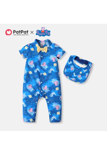 Peppa Pig 2pcs Baby Boy/Girl Allover Print Short-sleeve Jumpsuit with Bib Set