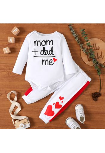 2pcs Baby Girl Letter and Love Heart Print Long-sleeve Romper with Trousers Set