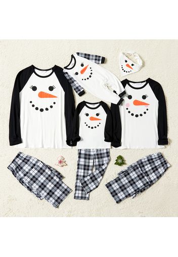 Family Matching Christmas Carrot Snowman Print Plaid Pajamas Sets (Flame Resistant)