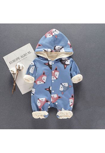 Fox Print Hooded Long-sleeve Baby Jumpsuit