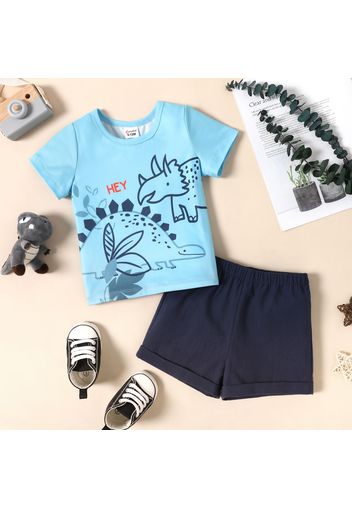 2pcs Baby Boy 100% Cotton Shorts and Cartoon Dinosaur Print Short-sleeve T-shirt Set