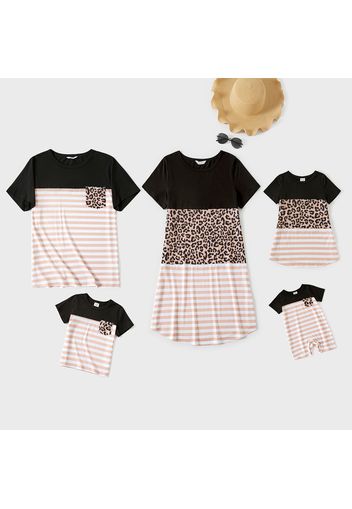 Stripe and Leopard Print Colorblock Splicing Family Matching Sets