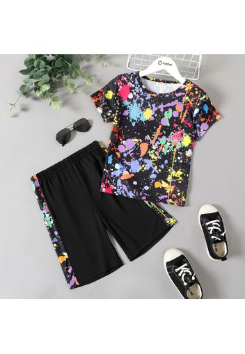 2-piece Kid Boy Painting Print Short-sleeve Tee and Elasticized Shorts Set