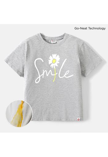 Go-Neat Kid Girl Water & Stain Resistant Letter Floral Print Breathable Short-sleeve Tee