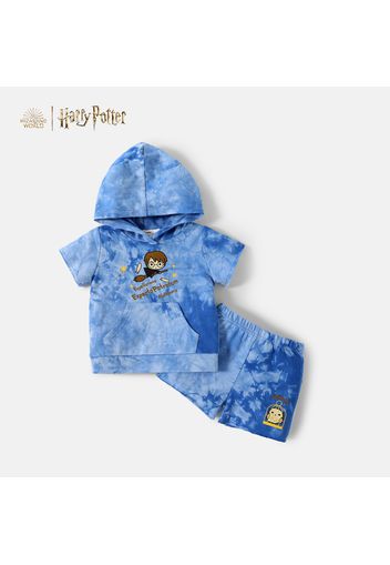 Harry Potter 2pcs Toddler Boy 100% Cotton Letter Print Tie Dyed Hooded Short-sleeve Tee and Elasticized Shorts Set