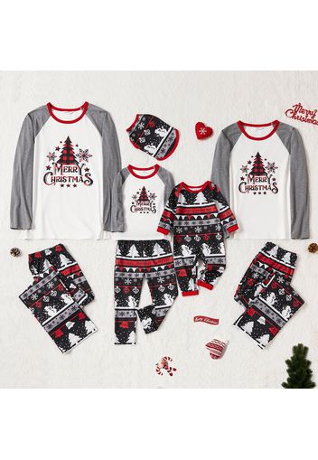 Christmas Tree Snowflake and Letters Print Grey Family Matching Long-sleeve Pajamas Sets (Flame Resistant)