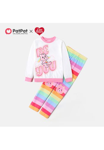 Care Bears 2-piece Kid Girl Letter Print Sweatshirt and Stripe/Heart Print Leggings Set