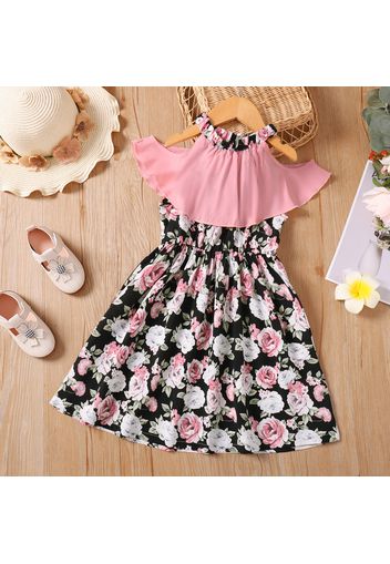 Kid Girl Floral Print Cold Shoulder Halter Dress