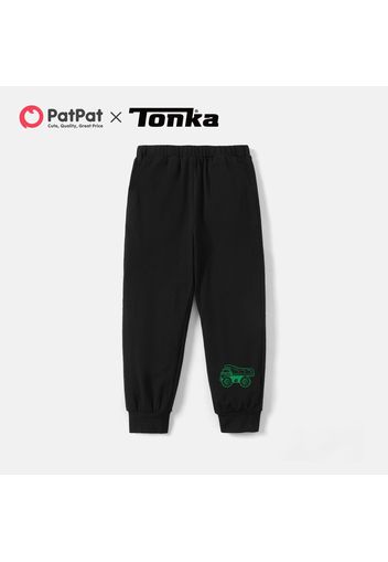 Tonka Toddler Boy Green Cotton Tee and Solid Black Sweatpants