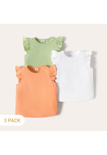 3-Pack Toddler Girl Solid Color Flutter-sleeve Tee