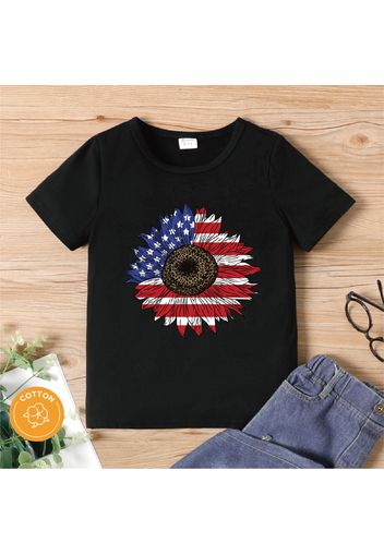 Independence Day Kid Girl Floral Pattern Short-sleeve Tee