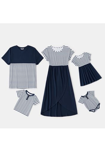 Mosaic Stripe Print Family Matching Navy Sets