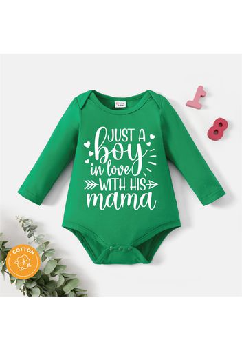 Baby Boy 95% Cotton Long-sleeve Graphic Green Romper