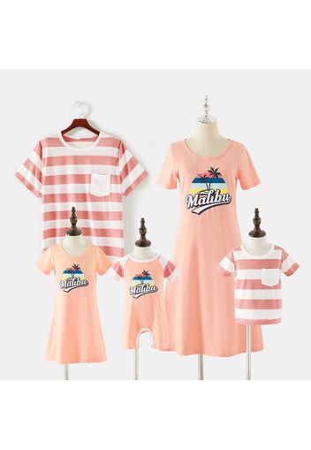 Mosaic Stripe Letter Beach Print Family Matching Pink Sets