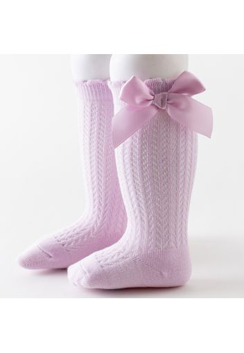 Baby Solid Bowknot Breathable Middle Socks