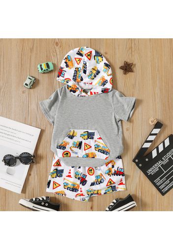 2-piece Toddler Boy Vehicle Print Short-sleeve Hooded Tee and Elasticized Shorts Set