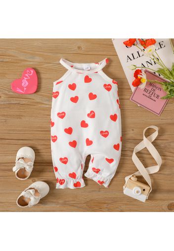 Baby Girl Allover Love Heart and Letter Print Halter Neck Sleeveless Jumpsuit