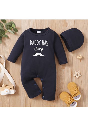 2pcs Baby Mustache Print Long-sleeve Jumpsuit with Hat Set