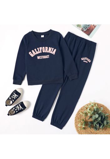 2-piece Kid Boy Letter Print Pullover Sweatshirt and Pants Casual Set