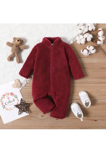 Baby Boy/Girl Long-sleeve Zip Solid Thickened Fuzzy Jumpsuit