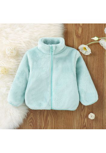 Solid Stand Collar Fleece Long-sleeve Baby Coat Jacket