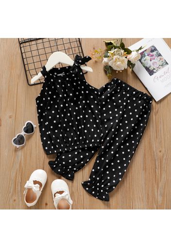 2pcs Toddler Girl Polka dots Bowknot Design Halter Camisole and Elasticized Pants Set