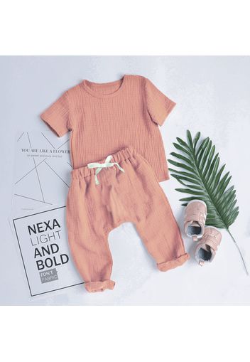 Crepe 2pcs Solid Short-sleeve Baby Set