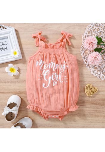 100% Cotton Crepe Baby Girl Letter Print Spaghetti Strap Romper