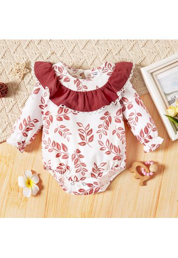 Baby Girl Solid/Print Ruffle Collar Long-sleeve Romper