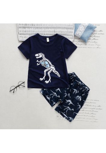 2pcs Toddler Boy Playful Dinosaur Print Tee and Shorts Set