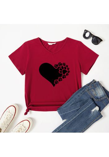 Women Graphic Heart Print V Neck Short-sleeve T-shirt