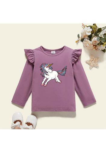 Toddler Girl Graphic Unicorn Print Ruffled Long-sleeve Tee