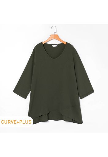 Women Plus Size Basics V Neck Irregular Hem Long-sleeve Tee