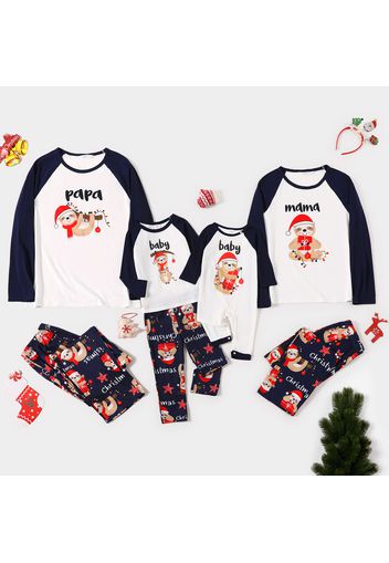 Christmas Sloth and Letters Print Family Matching Long-sleeve Pajamas Sets (Flame Resistant)