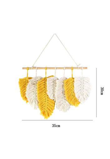 Feather Macrame Wall Hanging Woven Tapestry Handmade Yellow Wheat Leaf Tassel Boho Wall Art Decor Home Decor