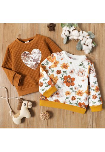 Toddler Girl Casual Heart/Floral Print Textured Sweatshirt