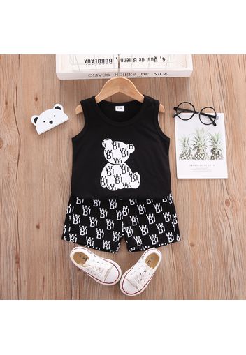 2pcs Baby Boy 95% Cotton Cartoon Bear Print Sleeveless Tank Top and Shorts Set