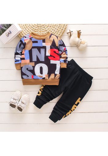 2-piece Toddler Boy Letter Print Pullover Sweatshirt and Pants Casual Set