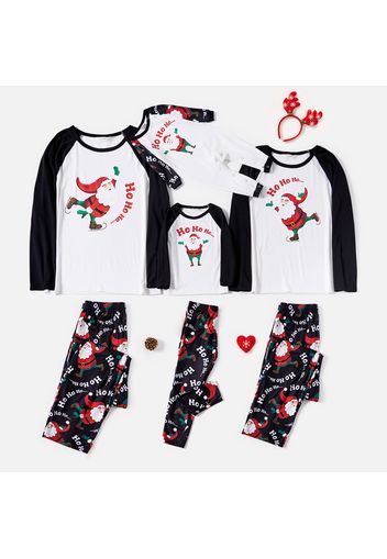 Christmas Santa and Letter Print Family Matching Black Raglan Long-sleeve Pajamas Sets